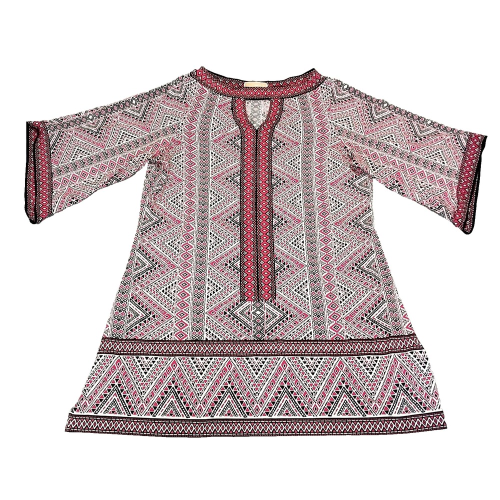 Michael Kors Womens Geometric Printed Bell Sleeve Mini Dress Pink Size 1X